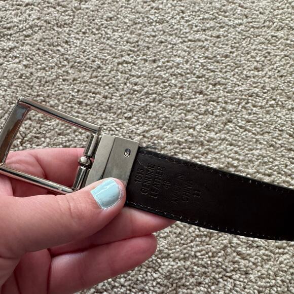 1913 Men's Genuine Leather Belt Black w/ Silver Hardware Men's Waist Size 46 - Picture 6 of 13